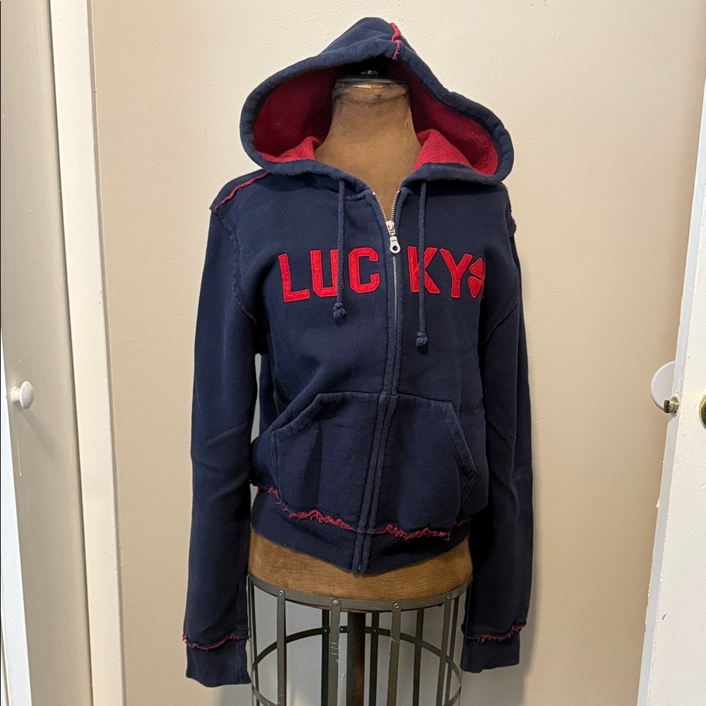 Lucky Brand Dark Blue Zip-Up Hoodie with Red Details